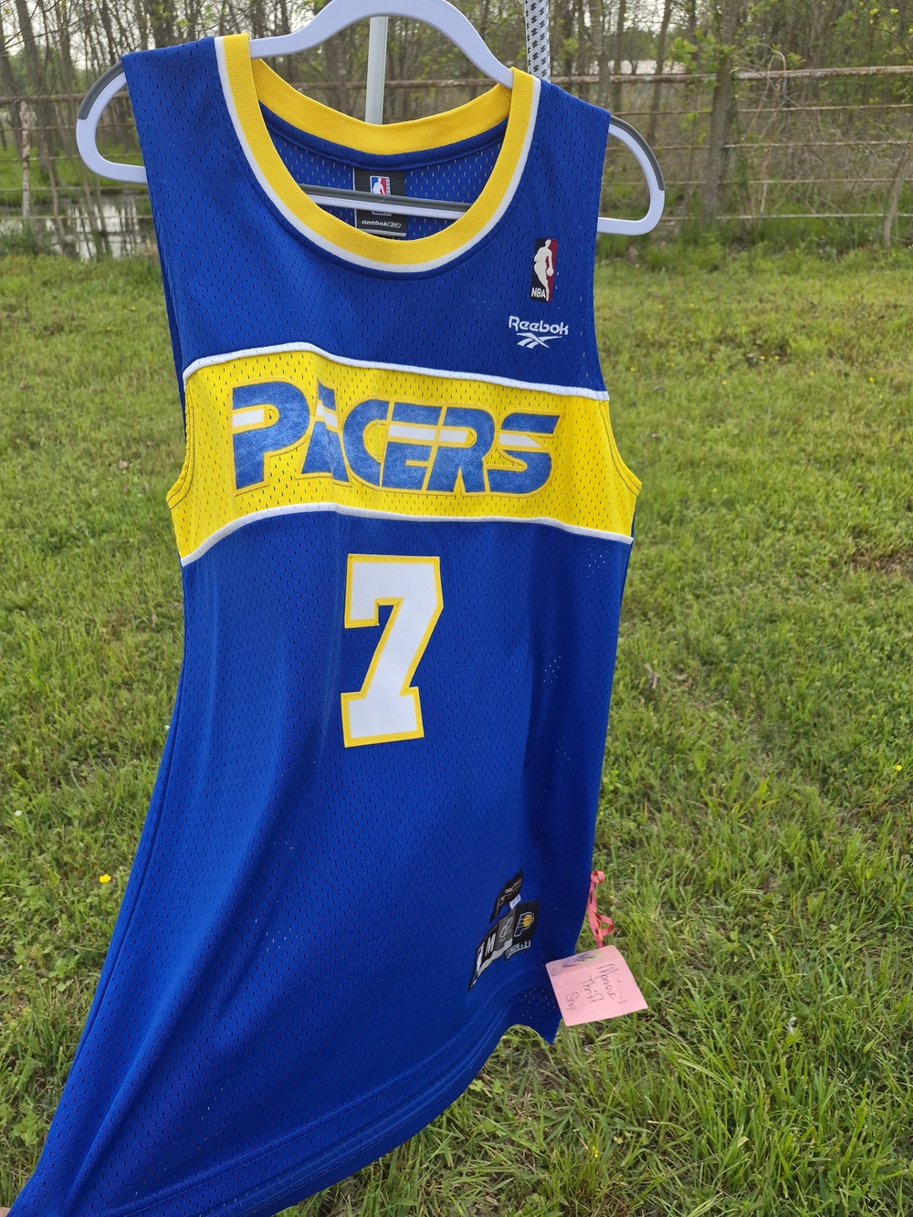 Reebok Indiana Pacers #7 Blue and Yellow Basketball Jersey